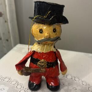 Vintage Paper Mache Soldier Christmas Ornament Mid Century Collectible Display